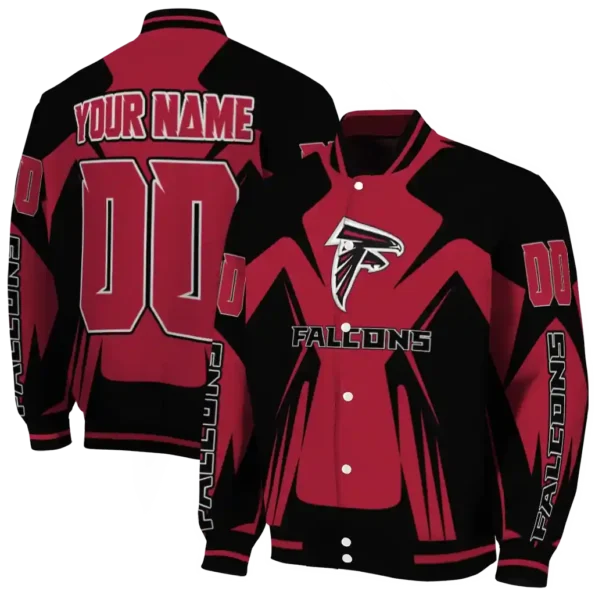 custom atlanta falcons spider mark red black crocs varsity jacket fashion forward.webp