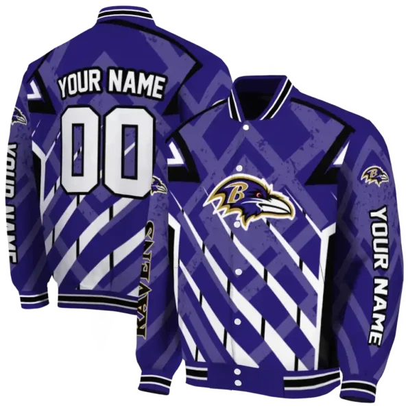 custom baltimore ravens chevron angles purple varsity jacket fashion forward.webp