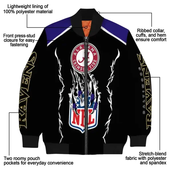 custom baltimore ravens claw blood purple black bomber jacket new arrival