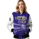 custom baltimore ravens ferris arena purple white bomber jacket best selling