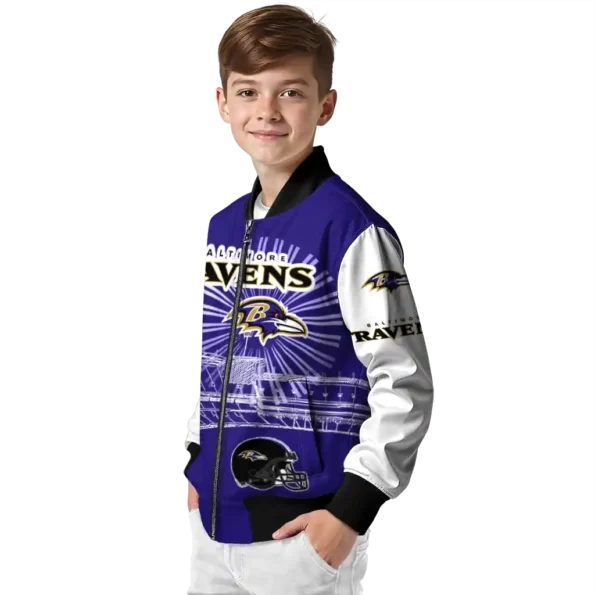 custom baltimore ravens ferris arena purple white bomber jacket trendy