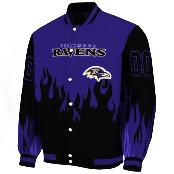custom baltimore ravens flame border purple black varsity jacket best selling.webp