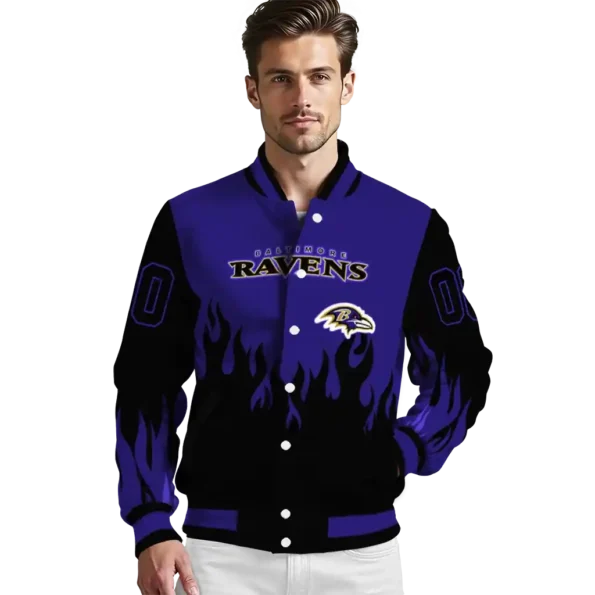 custom baltimore ravens flame border purple black varsity jacket high quality.webp