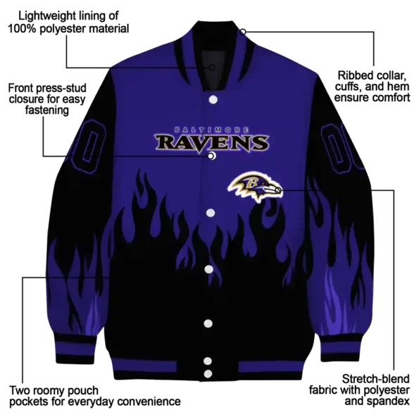 custom baltimore ravens flame border purple black varsity jacket new arrival.webp