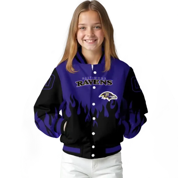 custom baltimore ravens flame border purple black varsity jacket top rated.webp
