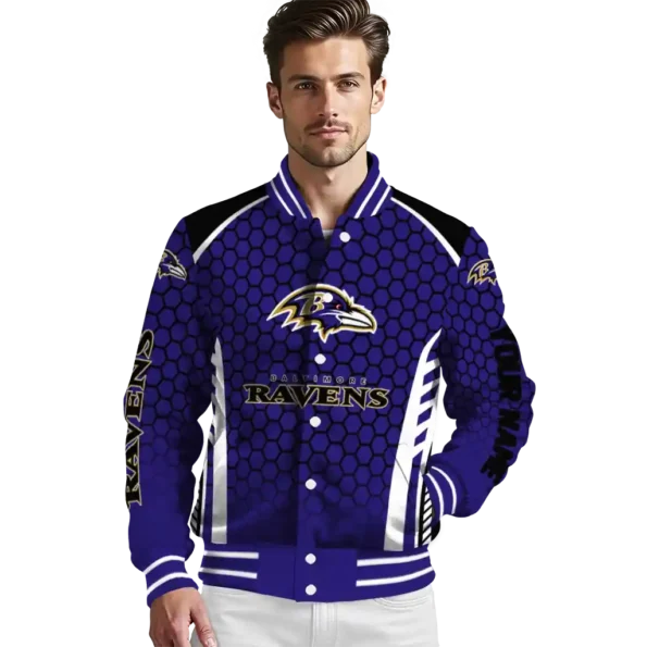 custom baltimore ravens hexagon grid purple varsity jacket high quality.webp