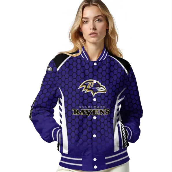 custom baltimore ravens hexagon grid purple varsity jacket latest model.webp