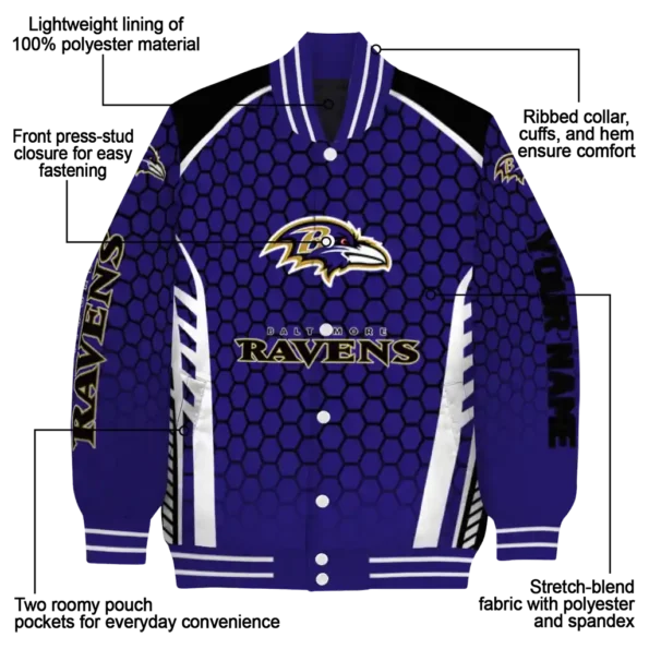 custom baltimore ravens hexagon grid purple varsity jacket new arrival.webp