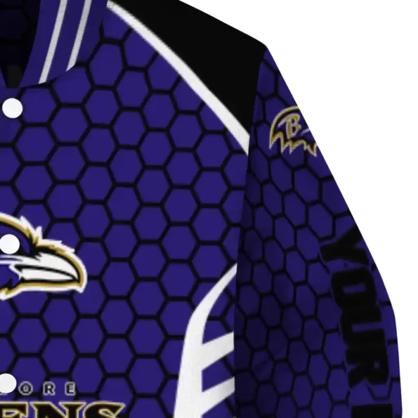 custom baltimore ravens hexagon grid purple varsity jacket premium grade.webp
