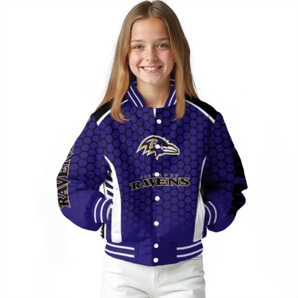 custom baltimore ravens hexagon grid purple varsity jacket top rated.webp