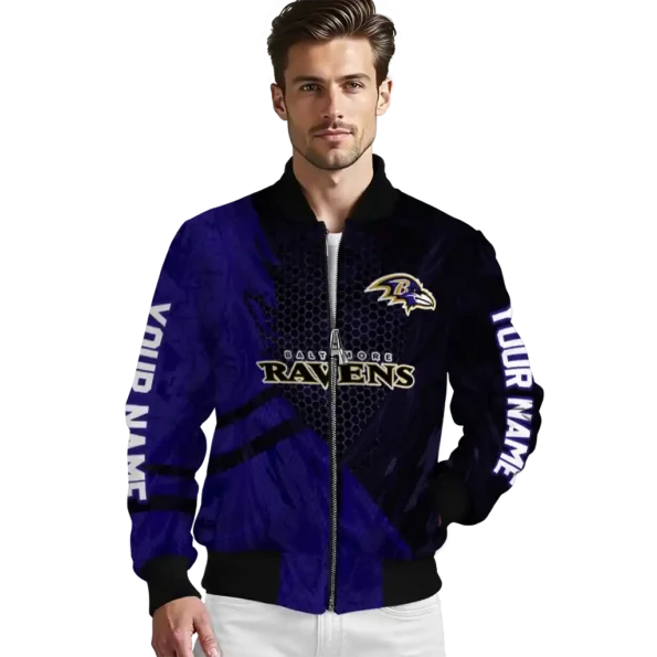 custom baltimore ravens hexagon mesh purple black bomber jacket high quality