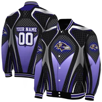 custom baltimore ravens mesh chest black crocs black varsity jacket fashion forward.webp