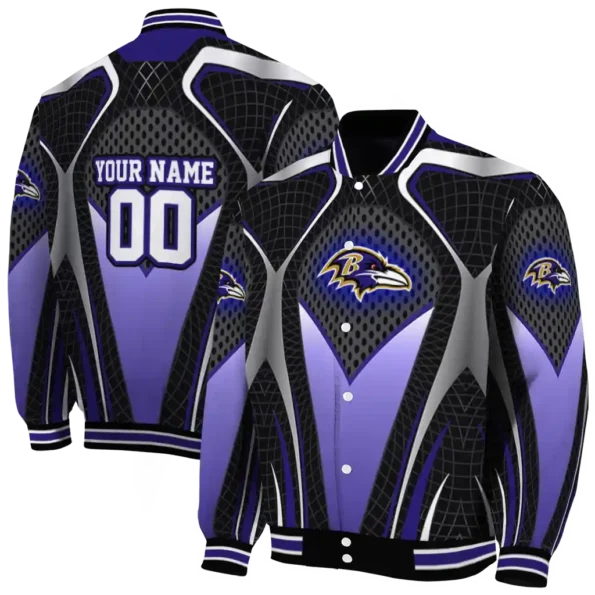 custom baltimore ravens mesh chest black crocs black varsity jacket fashion forward.webp