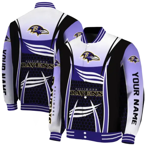 custom baltimore ravens mesh effect purple black varsity jacket fashion forward.webp