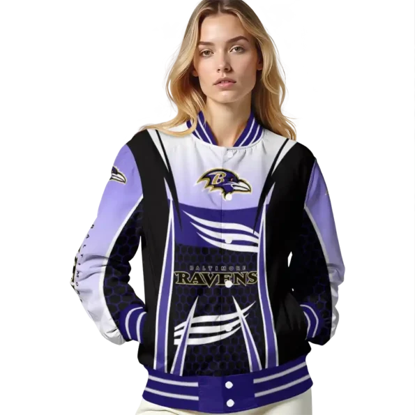 custom baltimore ravens mesh effect purple black varsity jacket latest model.webp