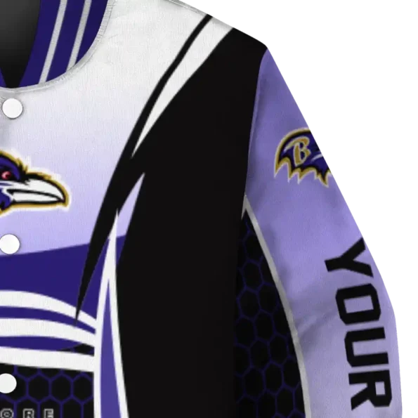 custom baltimore ravens mesh effect purple black varsity jacket premium grade.webp