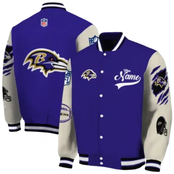 custom baltimore ravens razorback outline purple nude varsity jacket fashion forward.webp