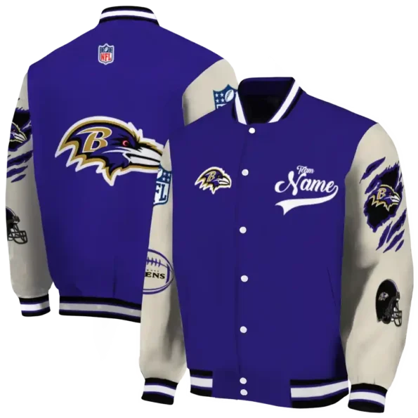 custom baltimore ravens razorback outline purple nude varsity jacket fashion forward.webp
