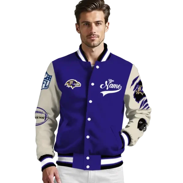 custom baltimore ravens razorback outline purple nude varsity jacket high quality.webp