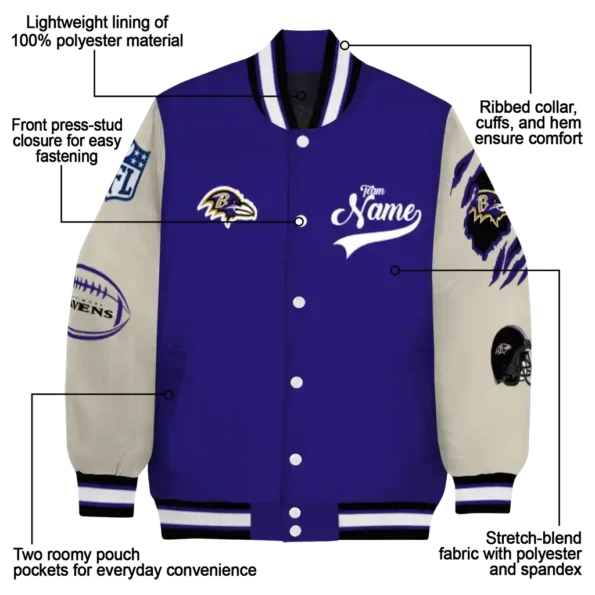 custom baltimore ravens razorback outline purple nude varsity jacket new arrival.webp