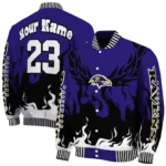 custom baltimore ravens winged blaze purple white varsity jacket best selling.webp