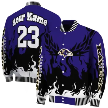 custom baltimore ravens winged blaze purple white varsity jacket fashion forward.webp
