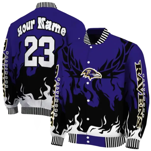 custom baltimore ravens winged blaze purple white varsity jacket fashion forward.webp