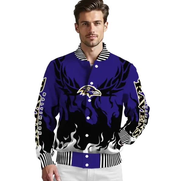 custom baltimore ravens winged blaze purple white varsity jacket high quality.webp