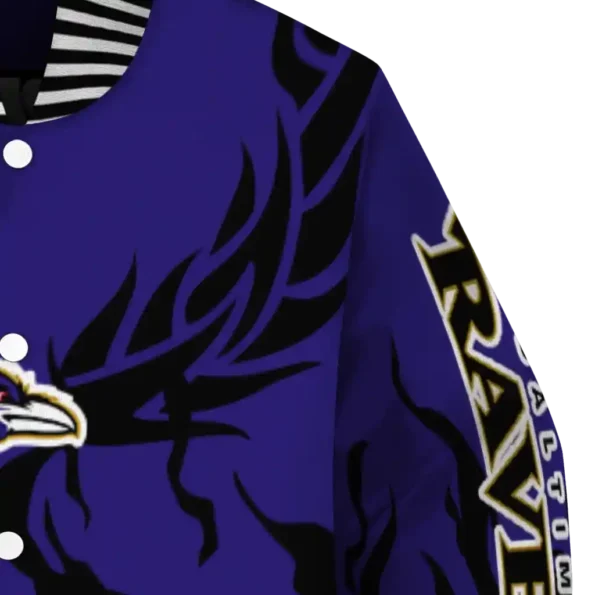 custom baltimore ravens winged blaze purple white varsity jacket premium grade.webp