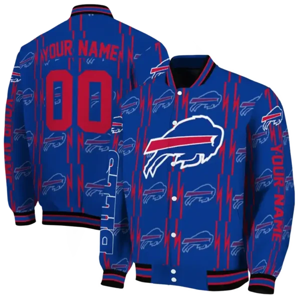 custom buffalo bills bolt stripe blue varsity jacket fashion forward.webp