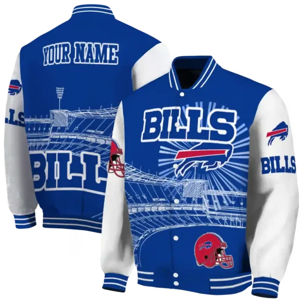 custom buffalo bills ferris arena blue white varsity jacket fashion forward.webp