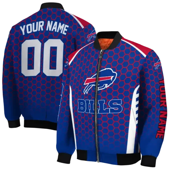 custom buffalo bills hexagon grid blue bomber jacket fashion forward