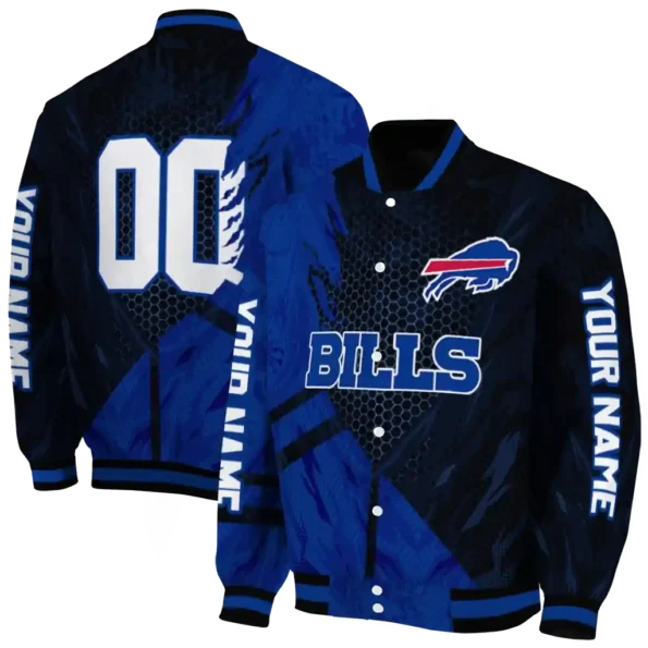 custom buffalo bills hexagon mesh blue black varsity jacket fashion forward.webp