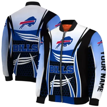 custom buffalo bills mesh effect blue black bomber jacket fashion forward