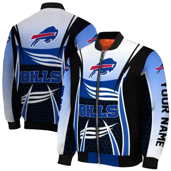 custom buffalo bills mesh effect blue black bomber jacket fashion forward