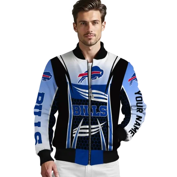 custom buffalo bills mesh effect blue black bomber jacket high quality