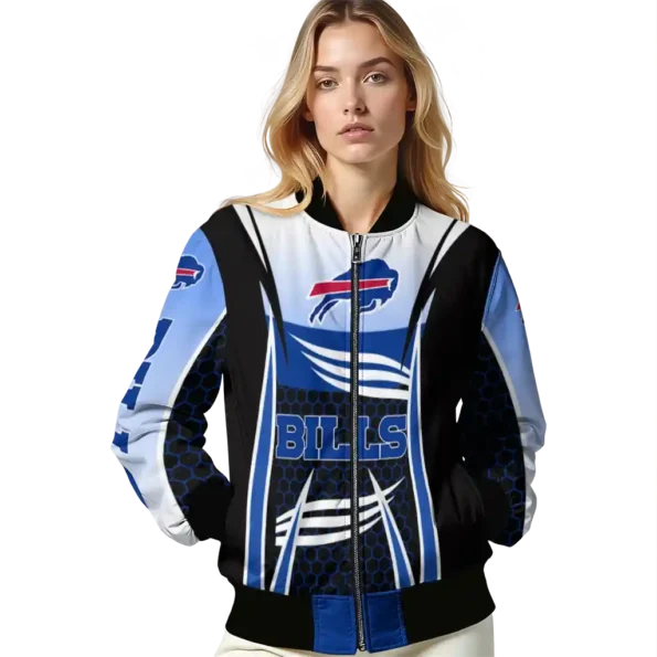 custom buffalo bills mesh effect blue black bomber jacket latest model