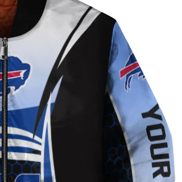 custom buffalo bills mesh effect blue black bomber jacket premium grade