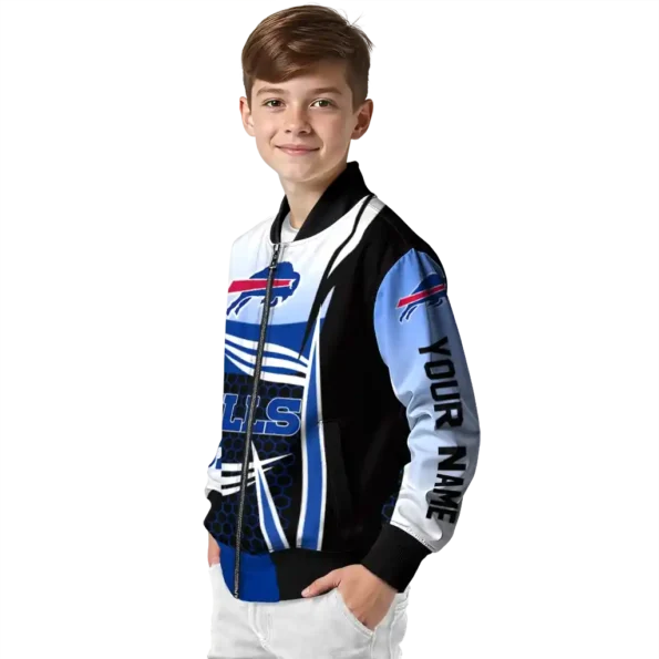 custom buffalo bills mesh effect blue black bomber jacket trendy