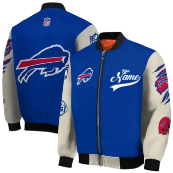 custom buffalo bills razorback outline blue nude bomber jacket fashion forward