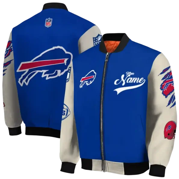 custom buffalo bills razorback outline blue nude bomber jacket fashion forward