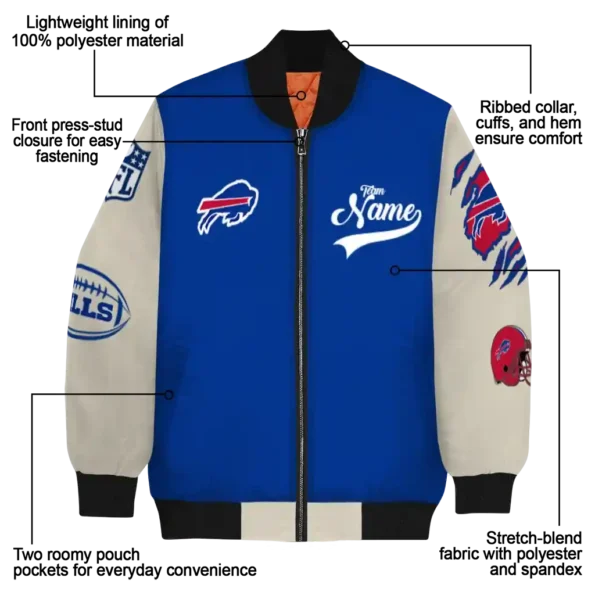 custom buffalo bills razorback outline blue nude bomber jacket new arrival
