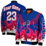 custom buffalo bills winged blaze blue white bomber jacket best selling