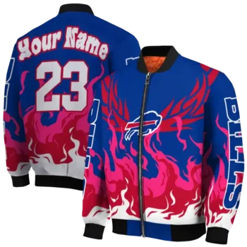 custom buffalo bills winged blaze blue white bomber jacket fashion forward