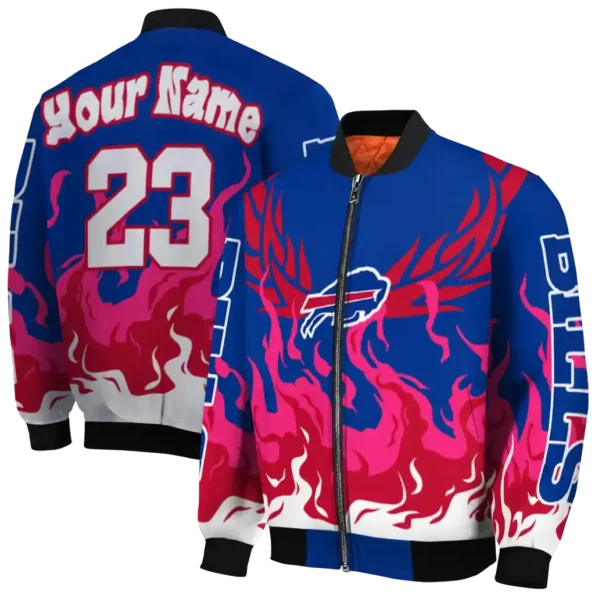 custom buffalo bills winged blaze blue white bomber jacket fashion forward
