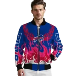 custom buffalo bills winged blaze blue white bomber jacket best selling