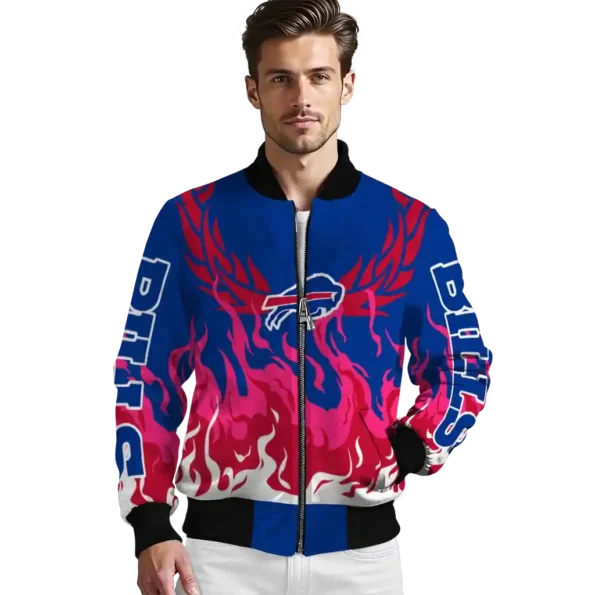 custom buffalo bills winged blaze blue white bomber jacket high quality