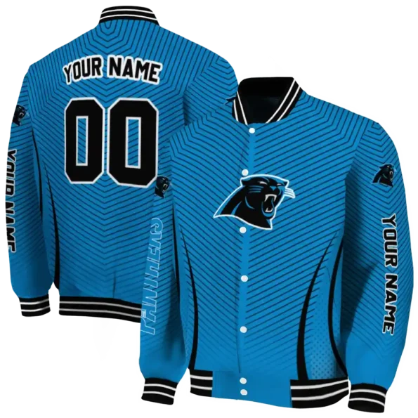 custom carolina panthers chevron arrow blue varsity jacket fashion forward.webp