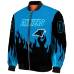 custom carolina panthers flame border blue black bomber jacket best selling