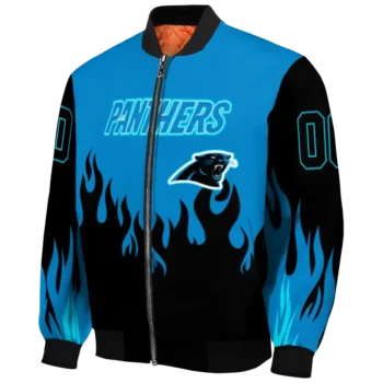 custom carolina panthers flame border blue black bomber jacket best selling